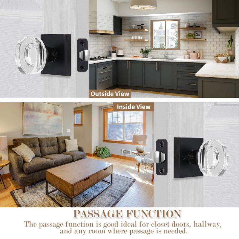 newliplace Oil Rubbed Bronze Door Knobs Interior, Passage Glass Door Knobs for Hallway, Square Vintage Style Crystal Door Handles for Closet - Image 4